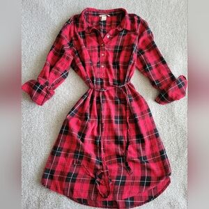 H&M Red and Black Plaid Shirt Dress Size Med